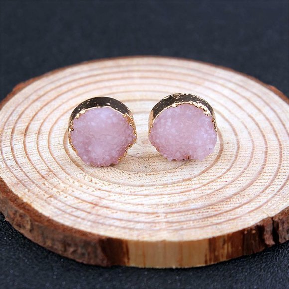 Jewelry - NWOT Light Pink Gold Plated Druzy Studs
